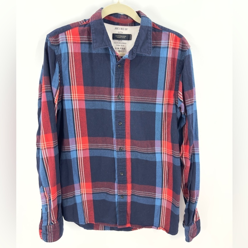Scotch & Soda Button Down Shirt Mens Large Plaid Flannel Cotton Preppy Casual